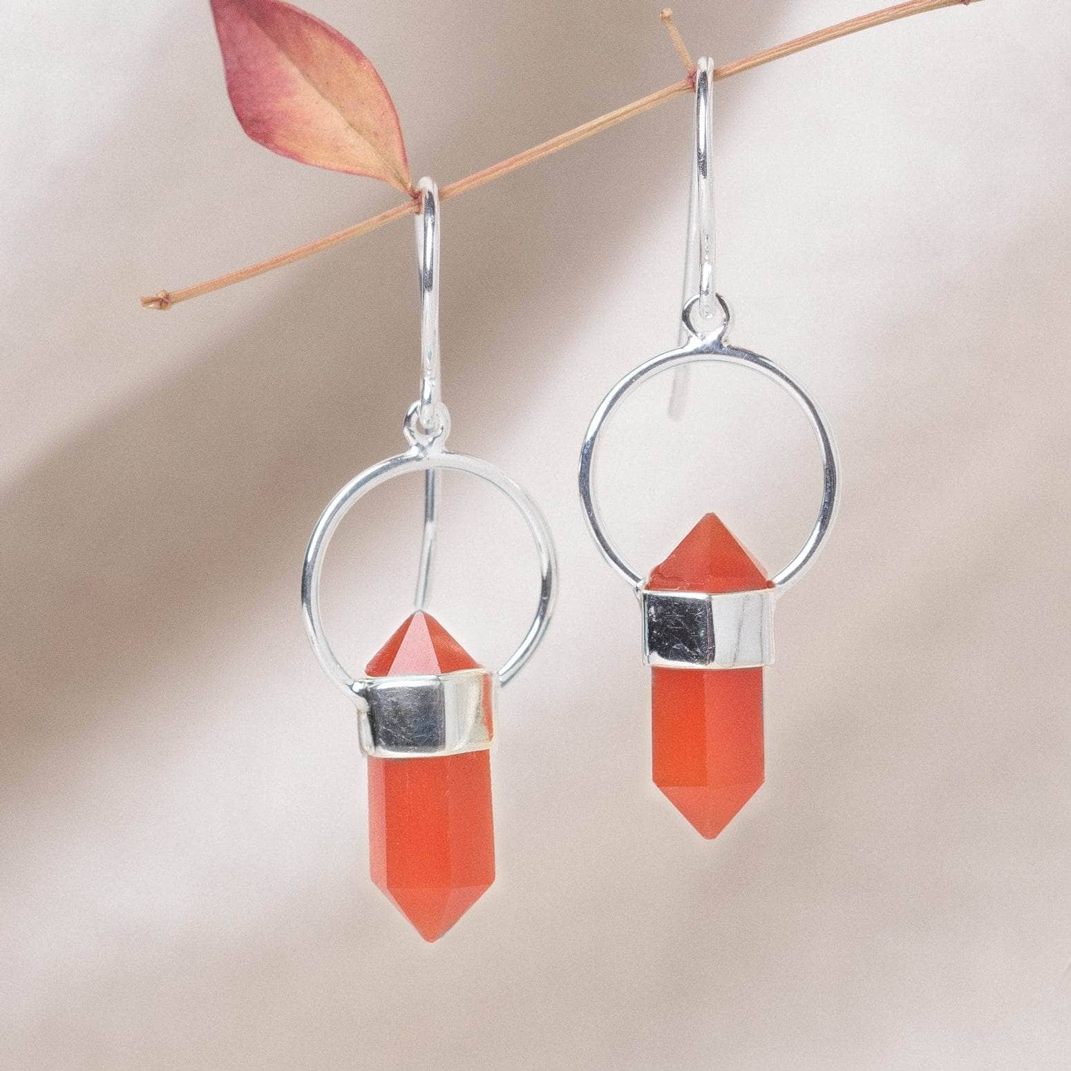 Studio-Session-5174 Carnelian Crystal Point Earrings - Image 5