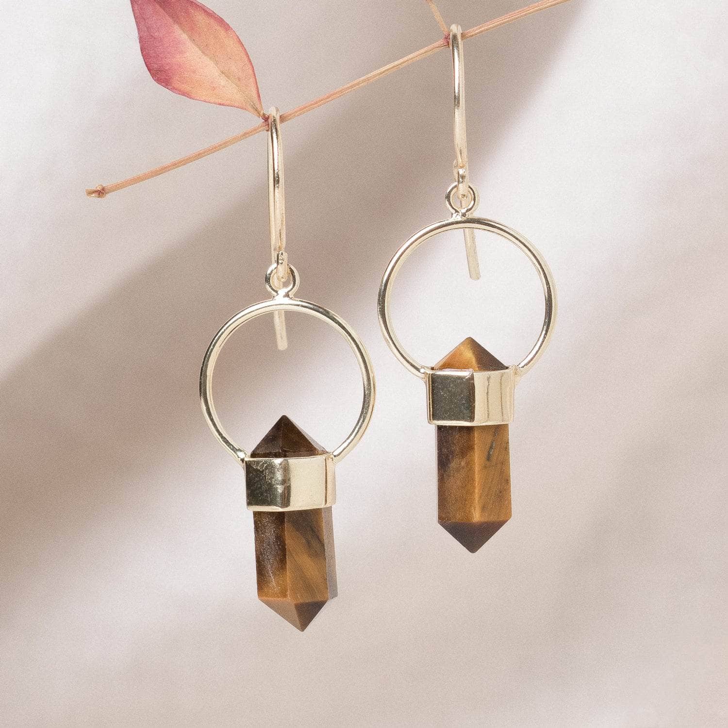 Studio-Session-5176 Tiger Eye Crystal Point Earrings - Image 1