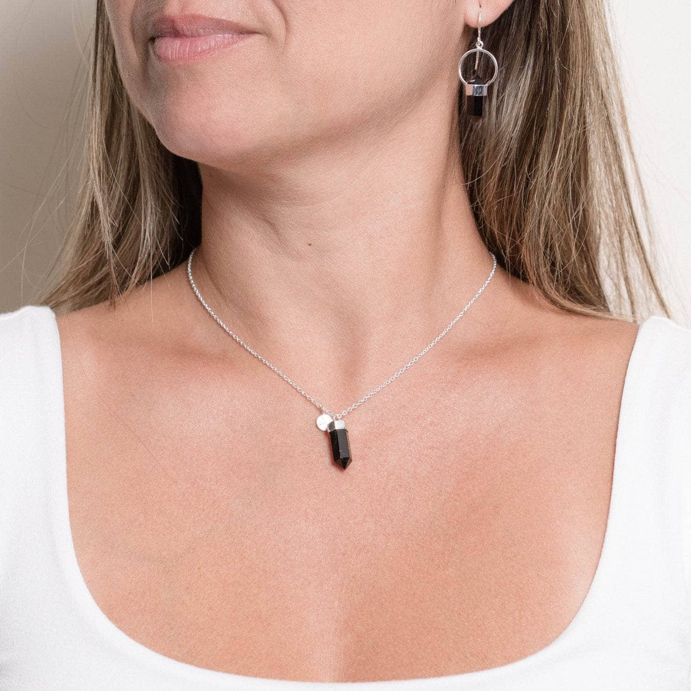 Studio-Session-5843 Delicate Black Tourmaline Crystal Point Necklace - Image 8