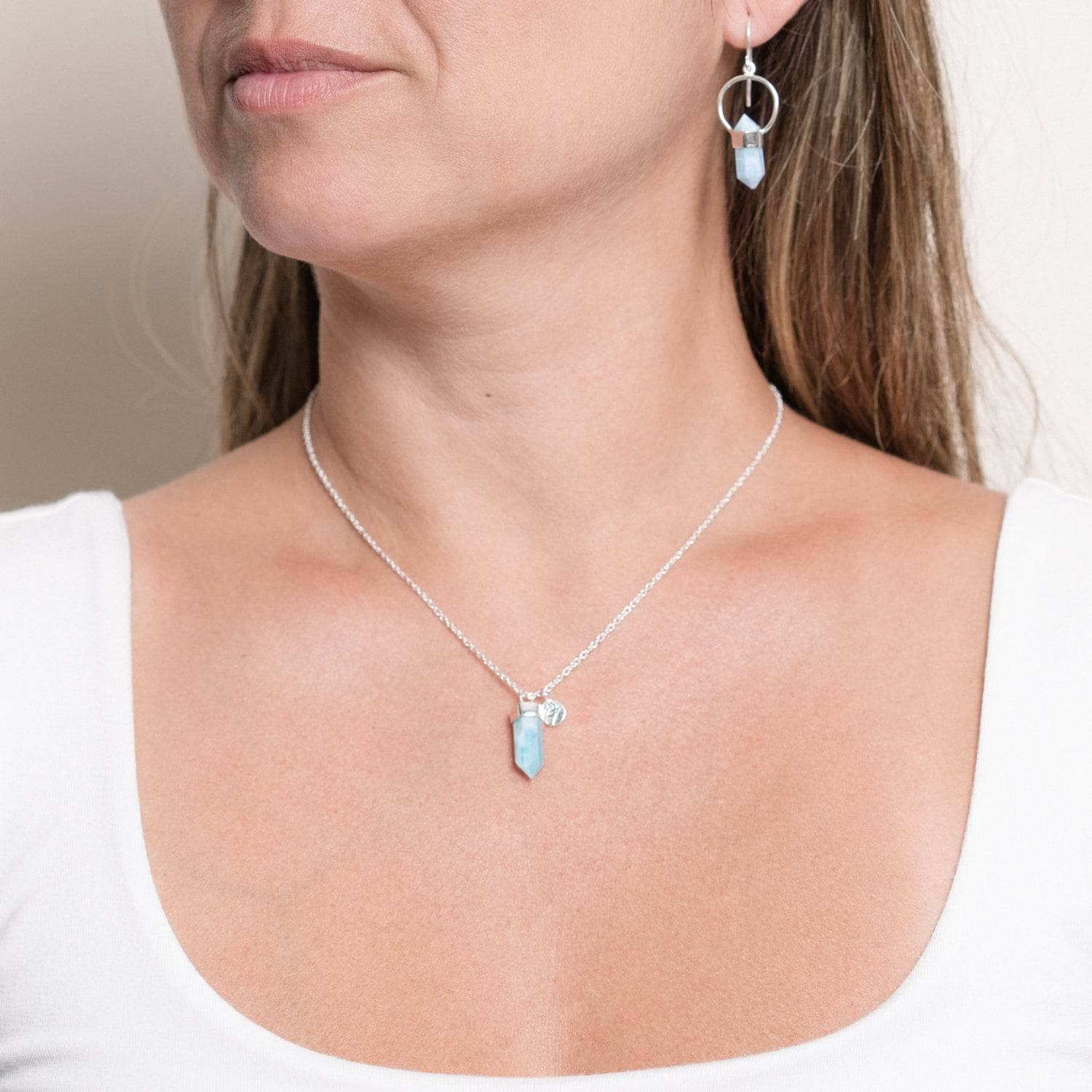 Studio-Session-5846 Delicate Rare Genuine Larimar Crystal Point Necklace - Image 4