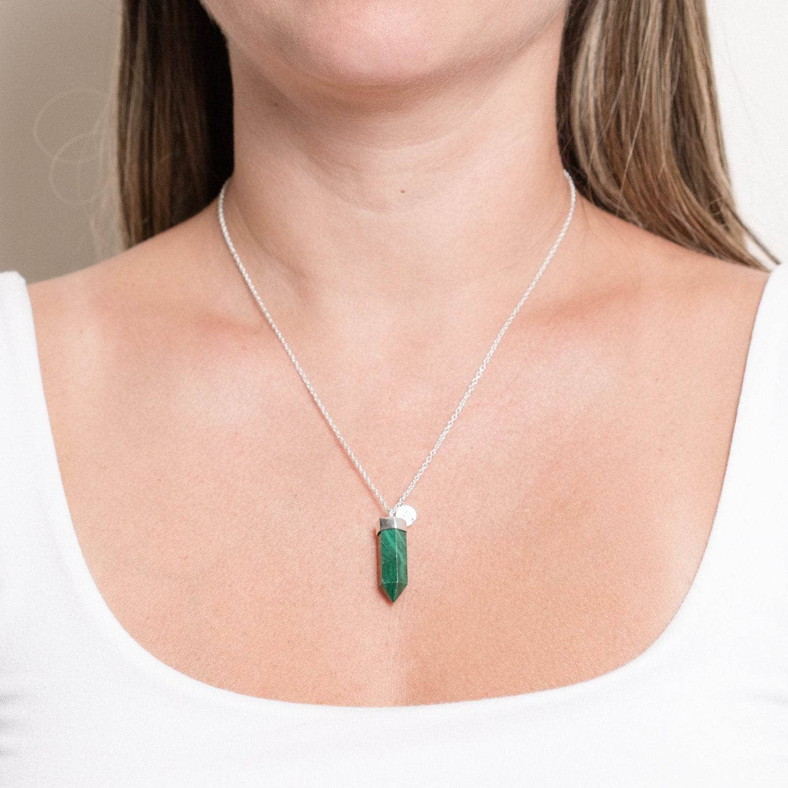 Studio-Session-5867 Genuine Malachite Crystal Point Necklace - Image 5
