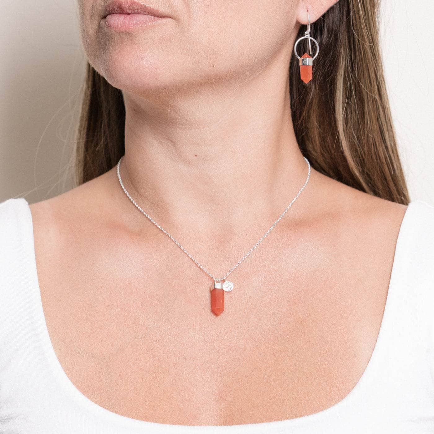 Studio-Session-5871 Delicate Carnelian Crystal Point Necklace - Image 4