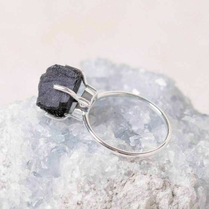 Black Tourmaline Raw Freeform Gold or Silver Ring - Image 6