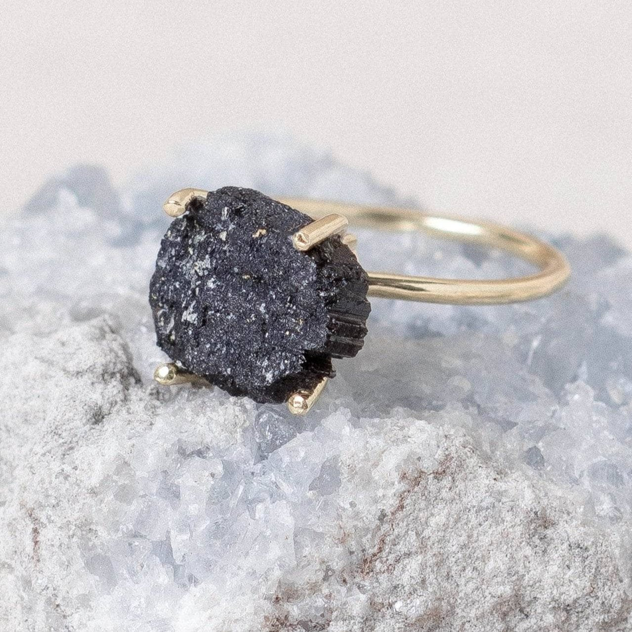 Studio-Session-6192 Black Tourmaline Raw Freeform Gold or Silver Ring - Image 1