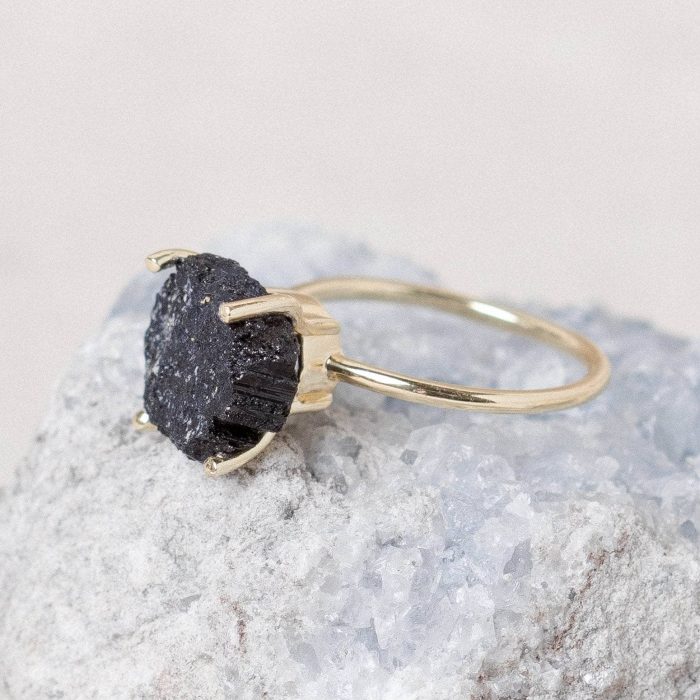 Black Tourmaline Raw Freeform Gold or Silver Ring - Image 3