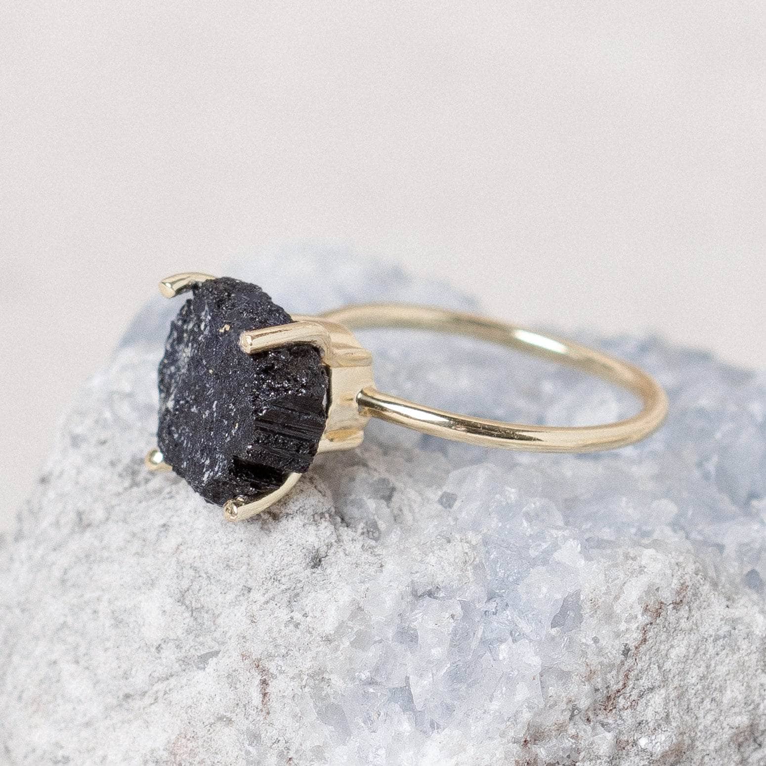 Studio-Session-6197 Black Tourmaline Raw Freeform Gold or Silver Ring - Image 3