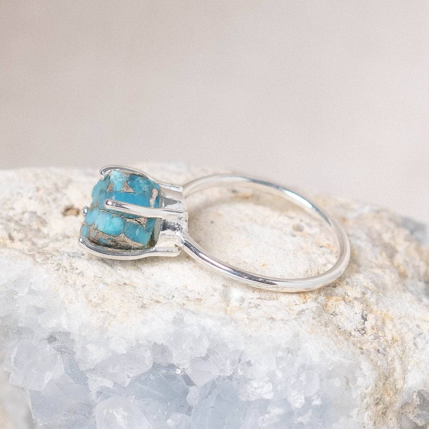 Studio-Session-6225 Natural Turquoise Raw Freeform Gold or Silver Ring - Image 10