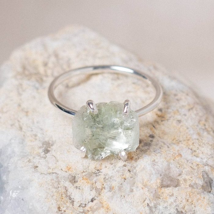 Green Amethyst Raw Freeform Gold or Silver Ring - Image 7
