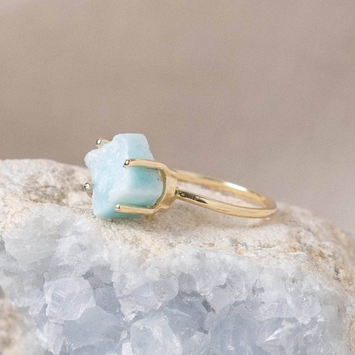 Rare Genuine Larimar Raw Freeform Gold or Silver Ring - Image 8
