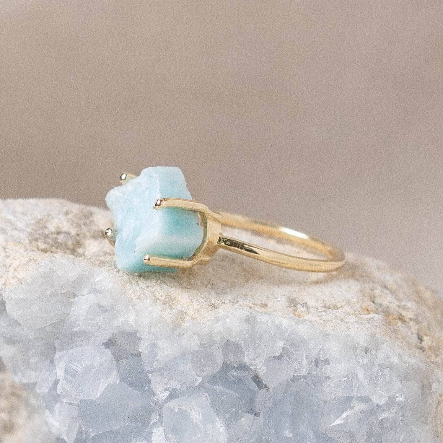 Studio-Session-6301 Rare Genuine Larimar Raw Freeform Gold or Silver Ring - Image 8