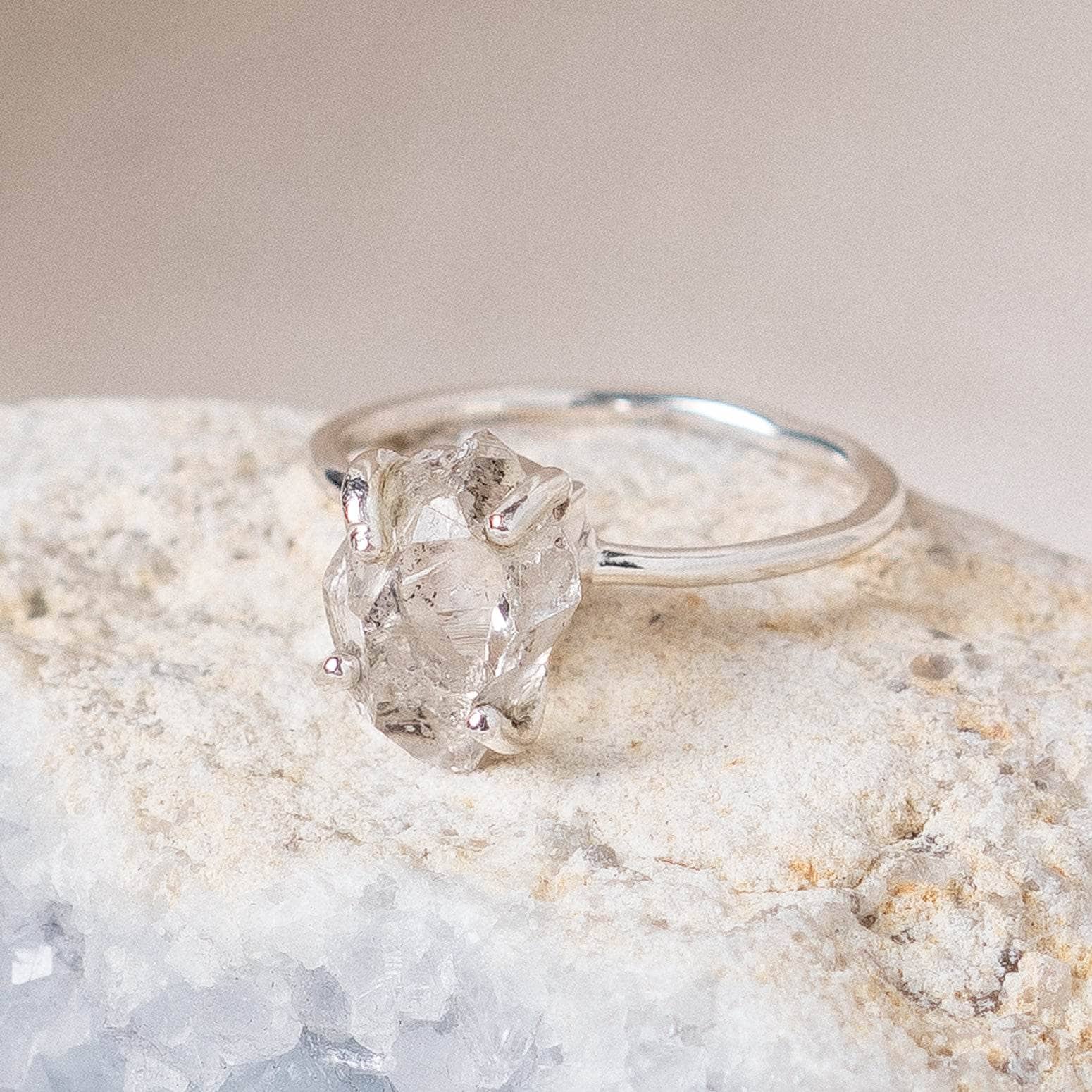 Studio-Session-6319 Clear Quartz Raw Freeform Gold or Silver Ring - Image 7