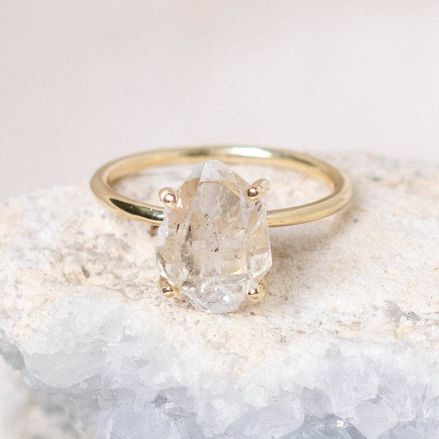 Studio-Session-6327 Clear Quartz Raw Freeform Gold or Silver Ring - Image 3