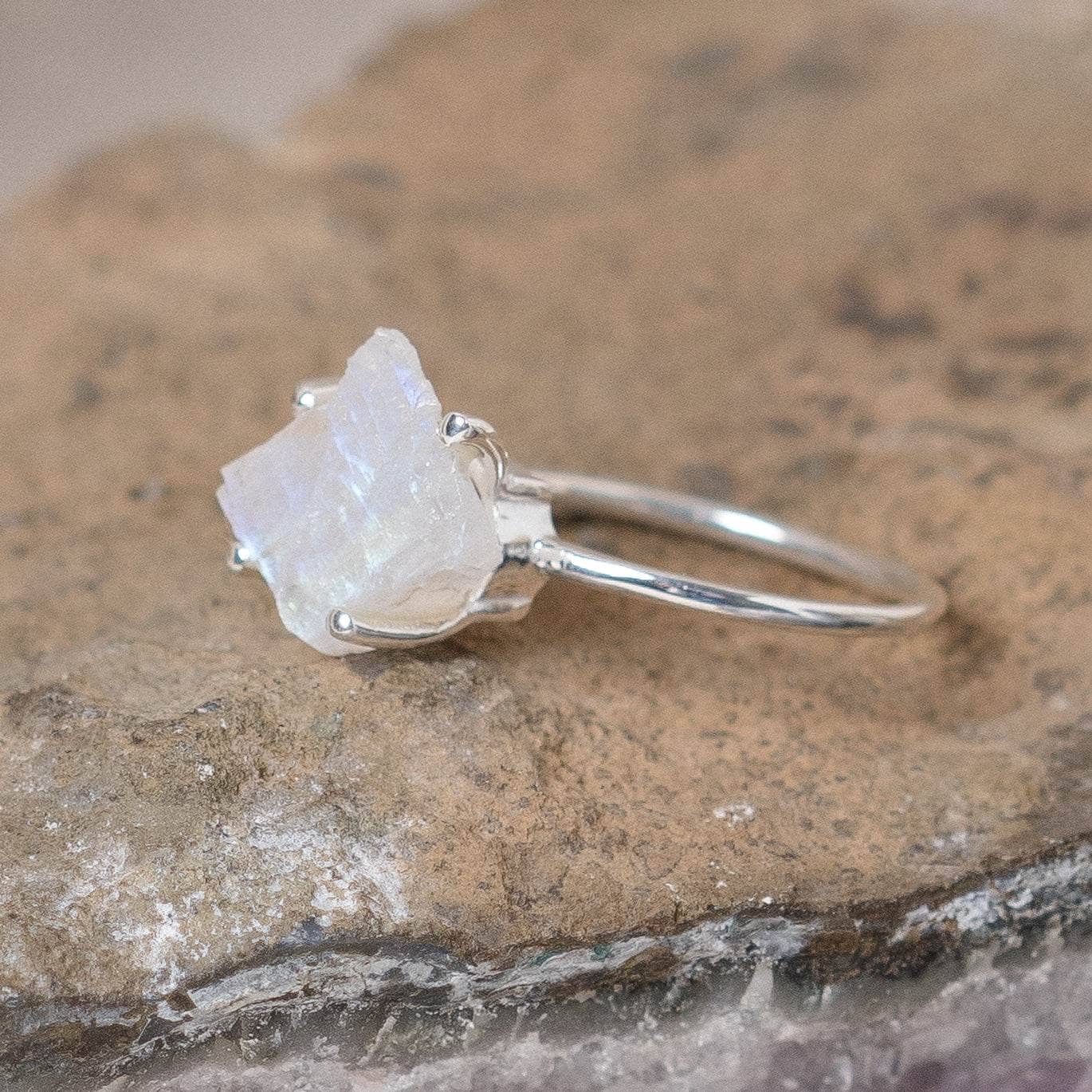Studio-Session-6394 Rainbow Moonstone Raw Freeform Gold or Silver Ring - Image 3