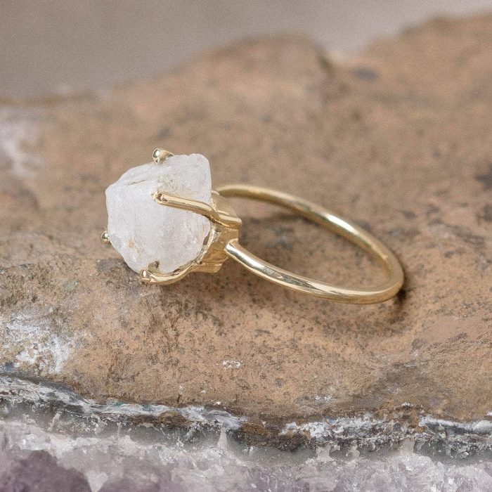 Rainbow Moonstone Raw Freeform Gold or Silver Ring - Image 10