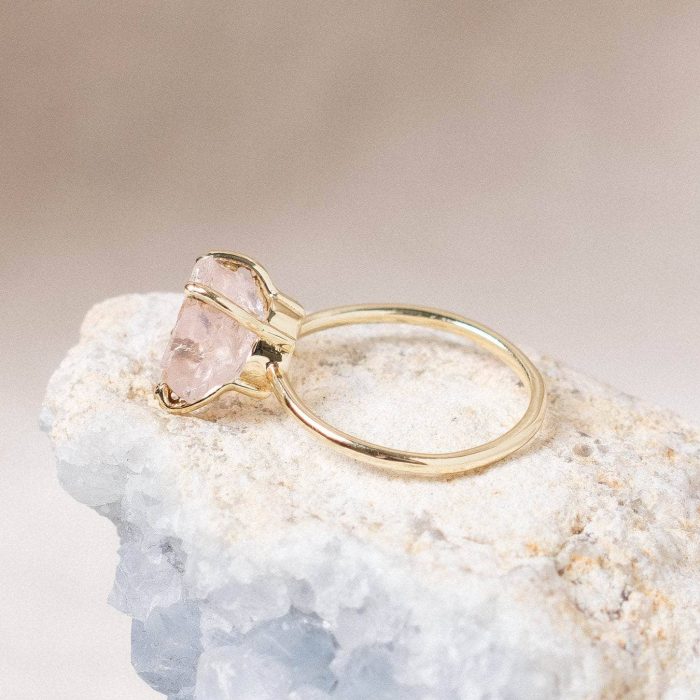 Rose Quartz Raw Freeform Gold or Silver Ring - Image 4