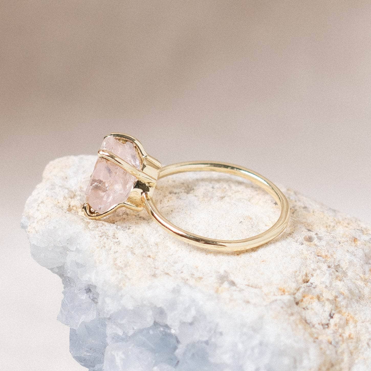 Studio-Session-6408 Rose Quartz Raw Freeform Gold or Silver Ring - Image 4