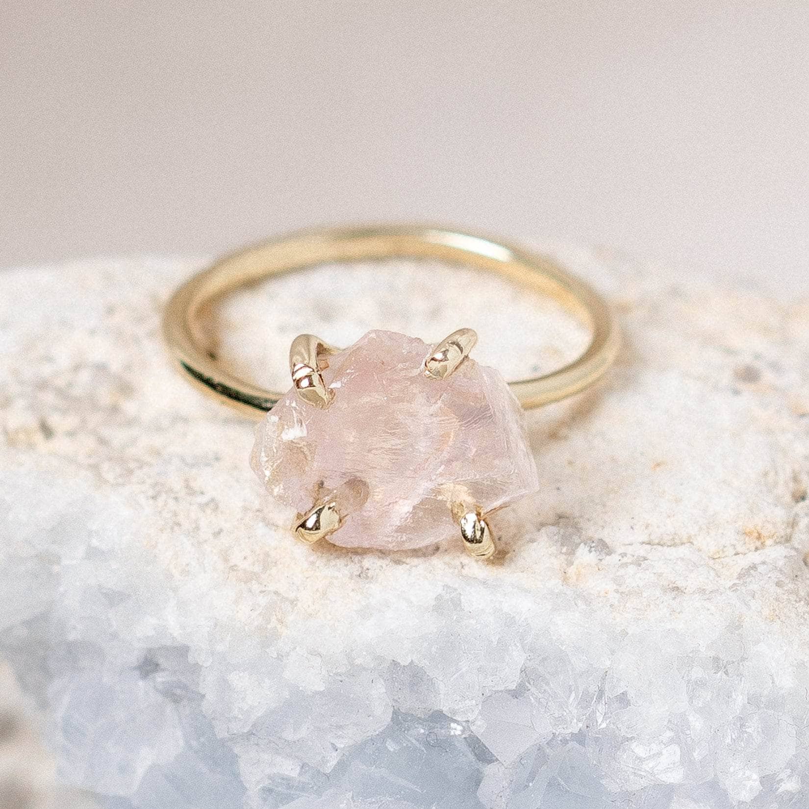 Studio-Session-6410 Rose Quartz Raw Freeform Gold or Silver Ring - Image 3