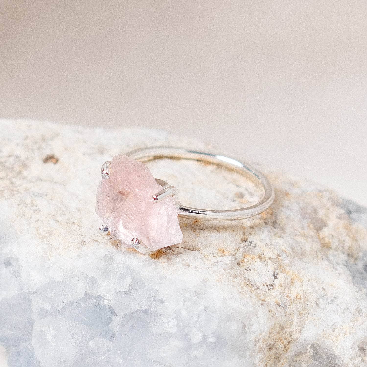 Studio-Session-6426 Rose Quartz Raw Freeform Gold or Silver Ring - Image 10