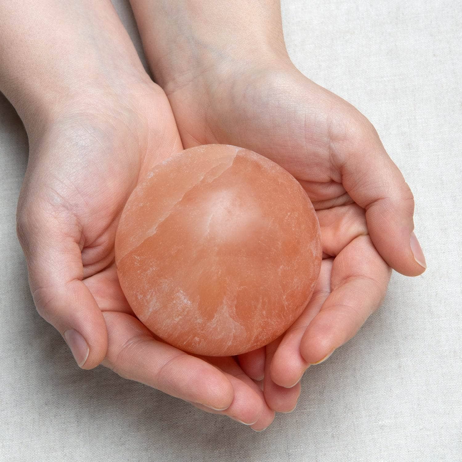 Studio-Session-648-2 Peach Selenite Sphere with Tripod - Image 2