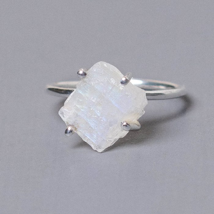 Rainbow Moonstone Raw Freeform Gold or Silver Ring - Image 1
