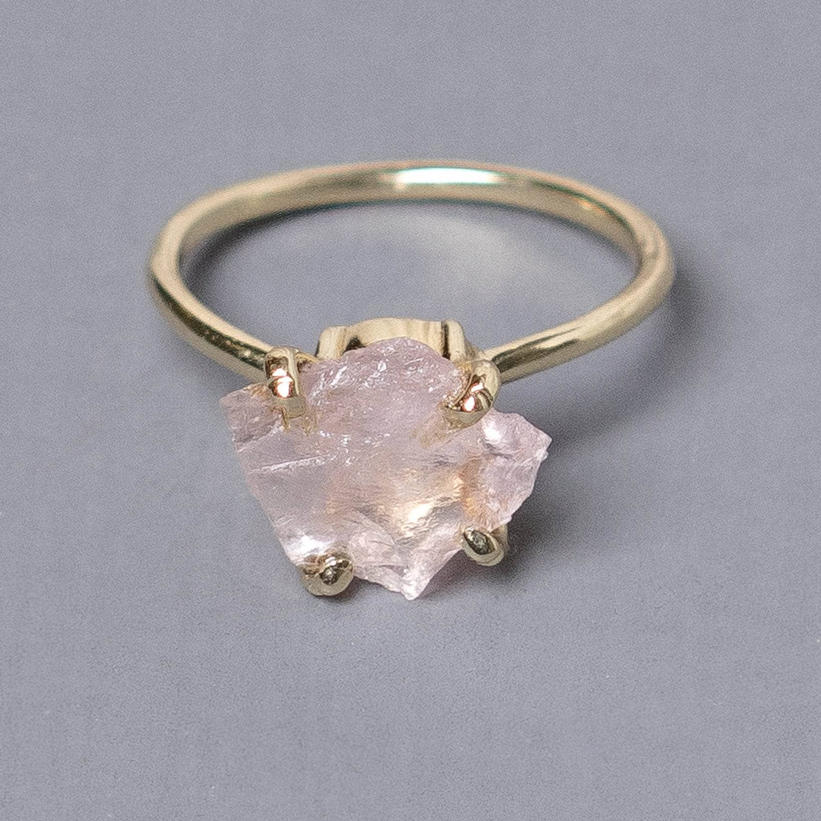 Studio-Session-6645 Rose Quartz Raw Freeform Gold or Silver Ring - Image 1
