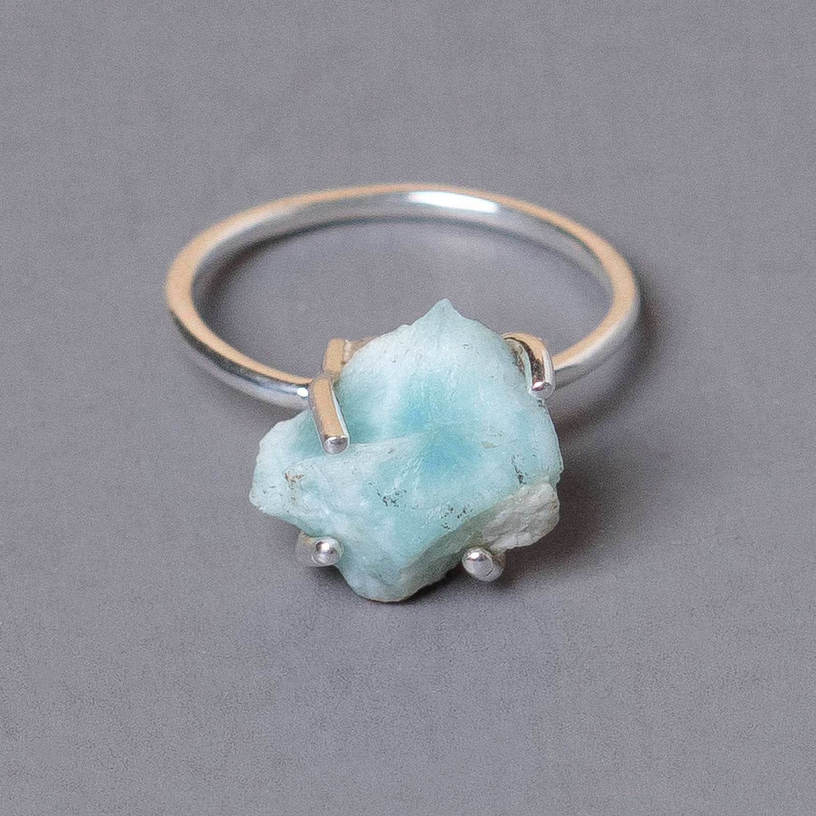 Studio-Session-6826 Rare Genuine Larimar Raw Freeform Gold or Silver Ring - Image 4