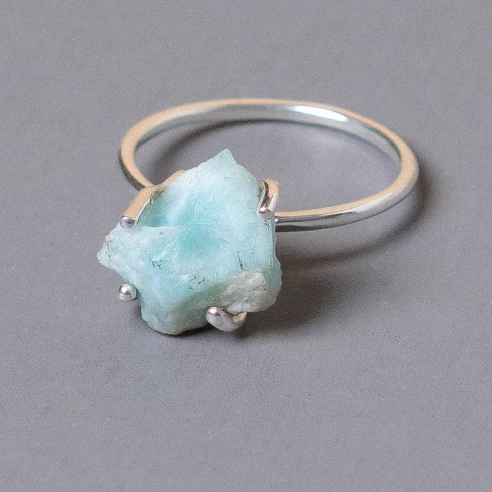 Rare Genuine Larimar Raw Freeform Gold or Silver Ring - Image 2