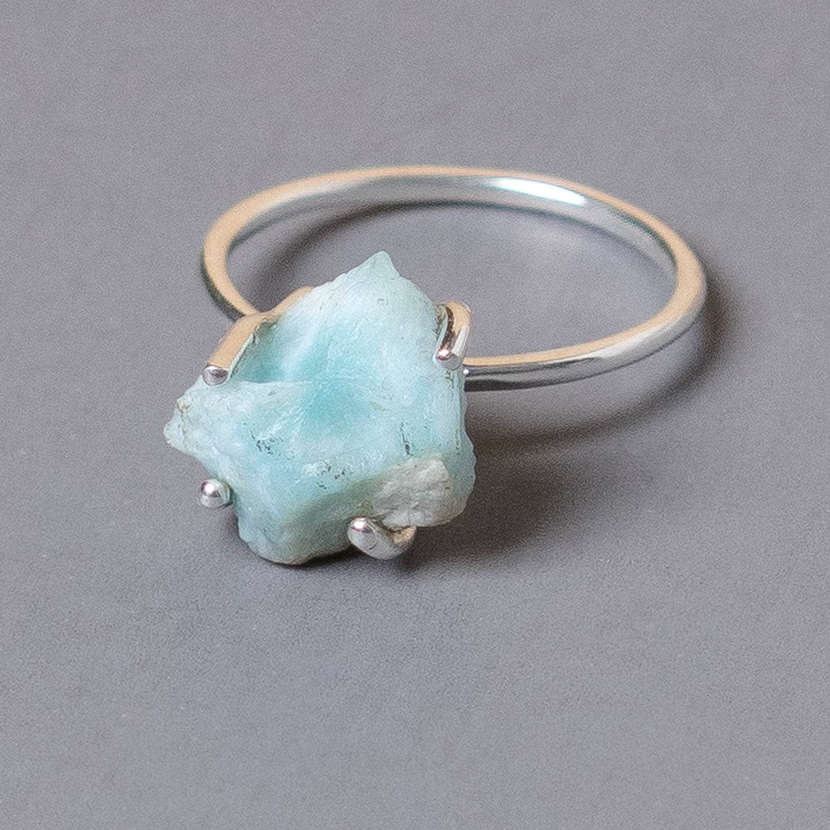 Studio-Session-6827 Rare Genuine Larimar Raw Freeform Gold or Silver Ring - Image 2