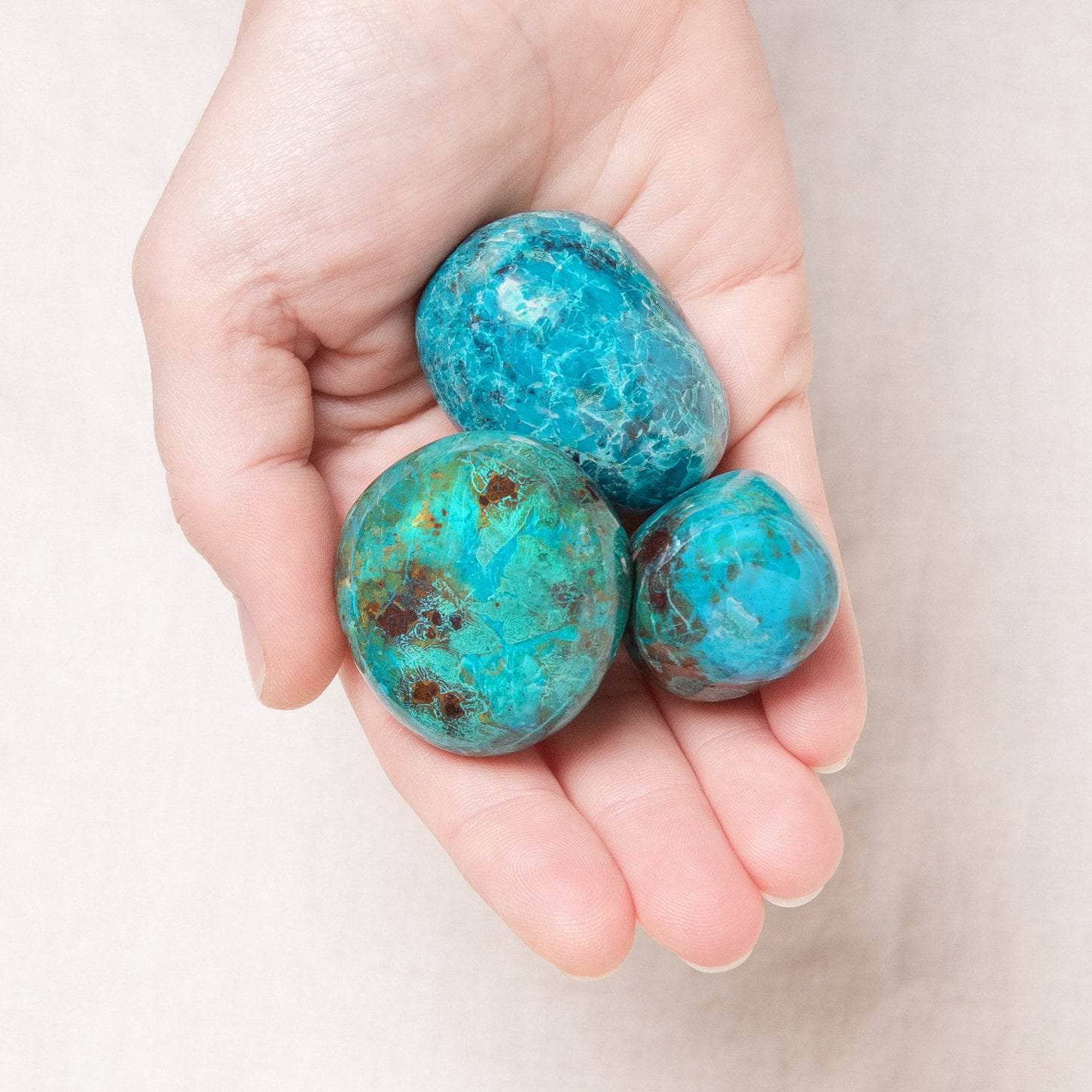 Studio-Session-7564 Rare Peruvian Chrysocolla Palm Stone - Image 3