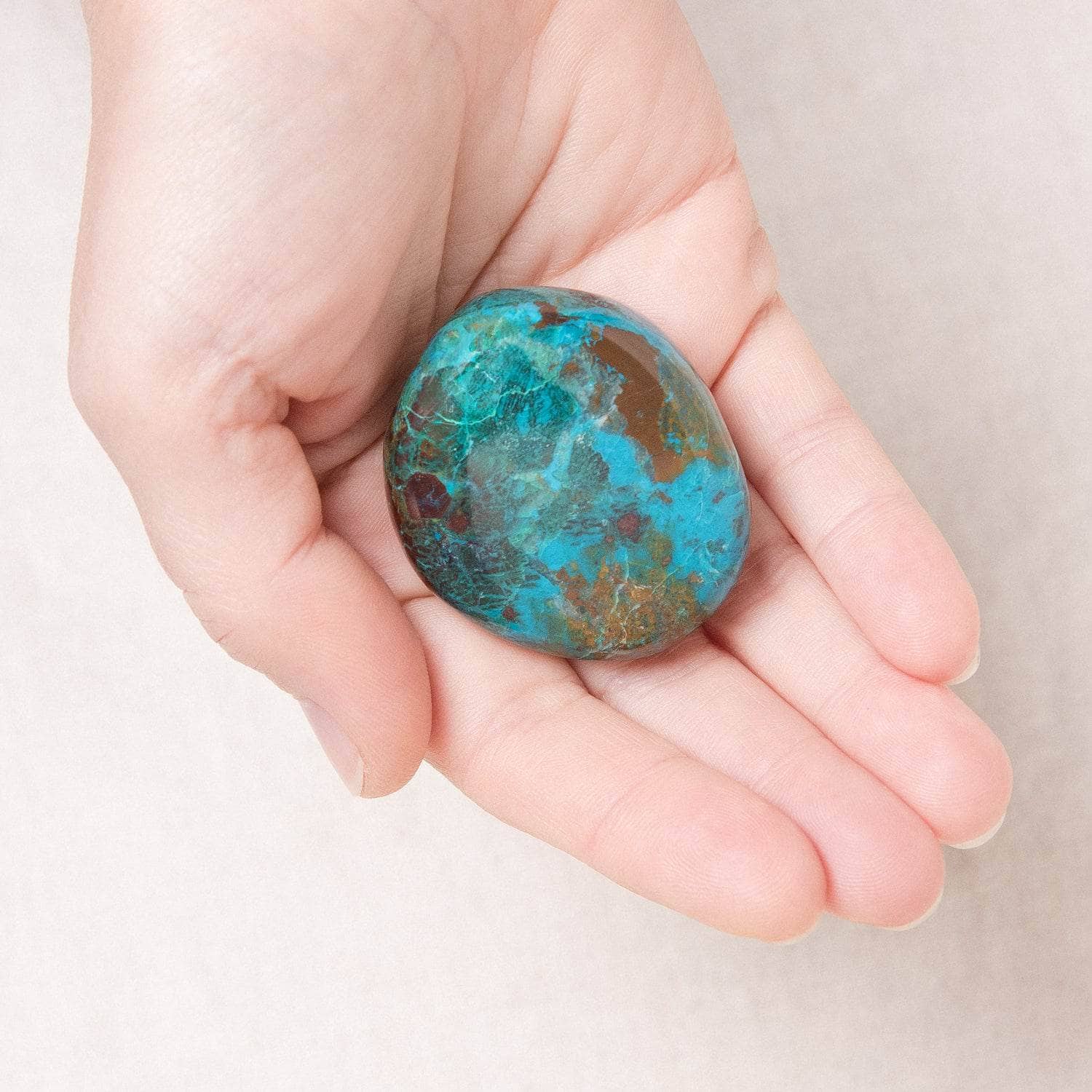 Studio-Session-7566 Rare Peruvian Chrysocolla Palm Stone - Image 5