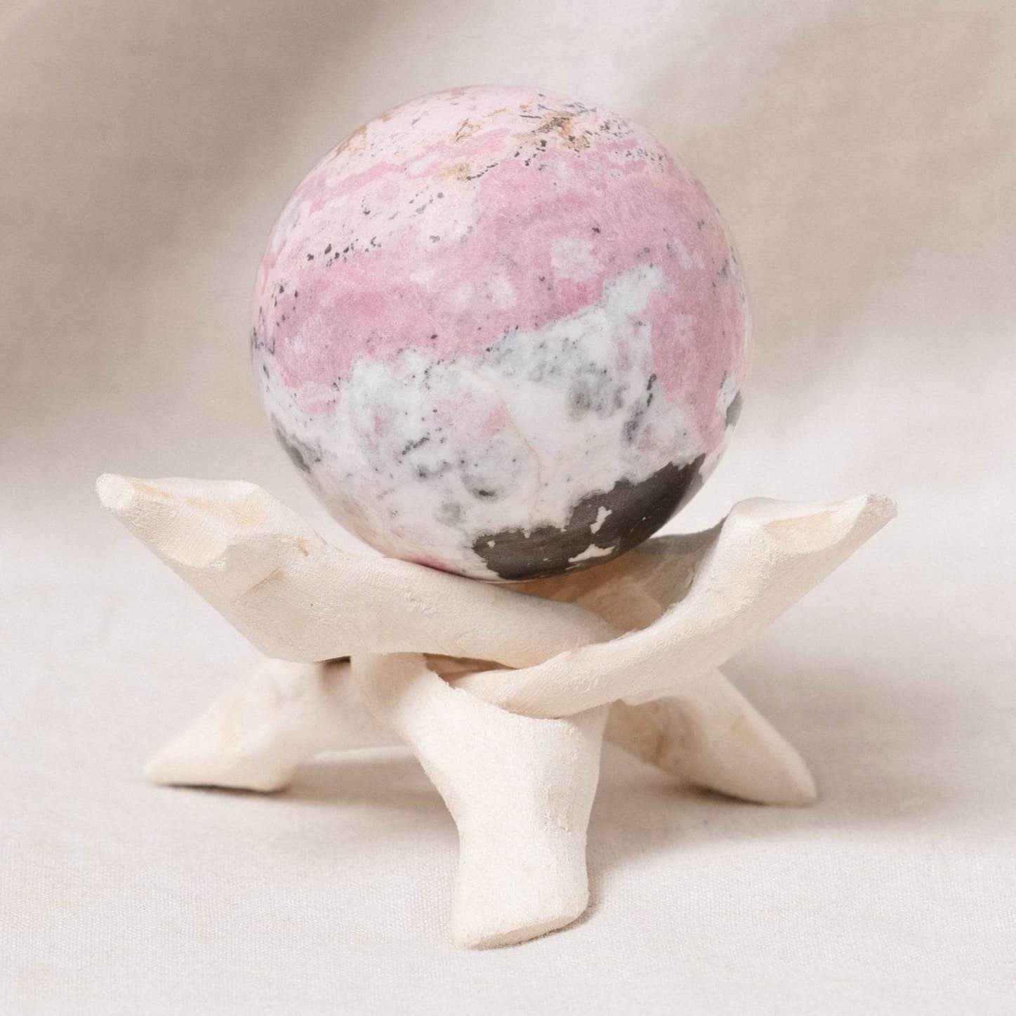 Studio-Session-7624 Peruvian Rhodonite Sphere with Tripod - AAA Premium Quality - Image 1