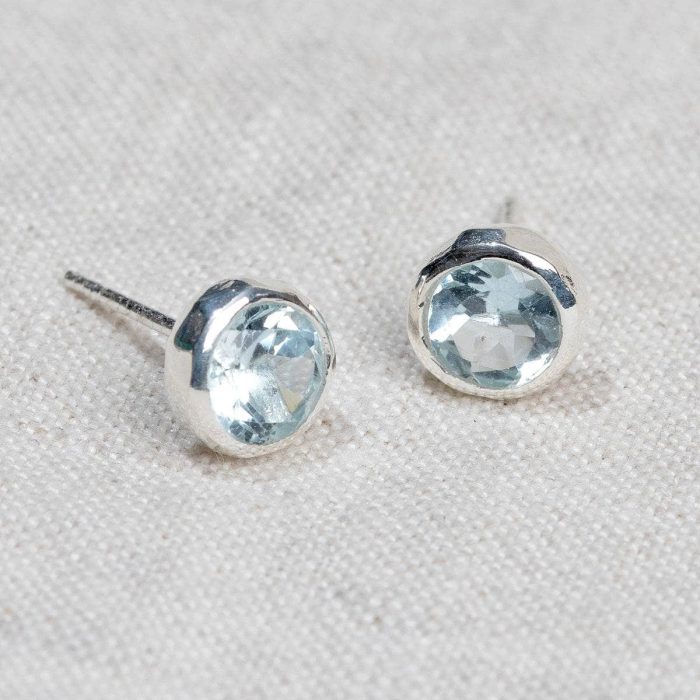 Blue Topaz Silver or Gold Stud Earrings - Image 2