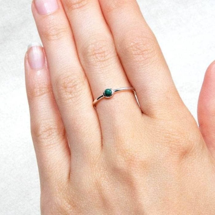 Genuine Malachite Silver, Gold or Rose Gold Ring - Image 2