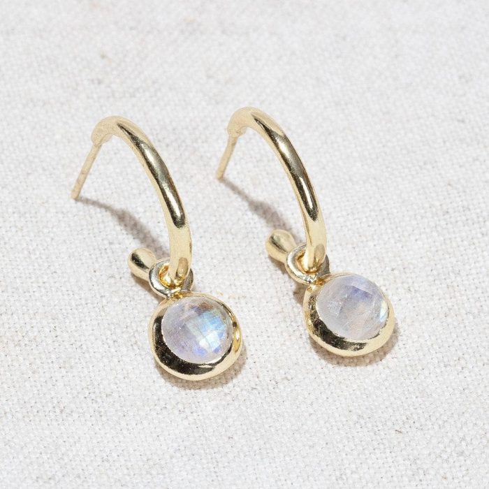 Rainbow Moonstone Silver and Golden Hoop Earrings - Image 3