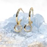 Rainbow Moonstone Silver and Golden Hoop Earrings - Image 2