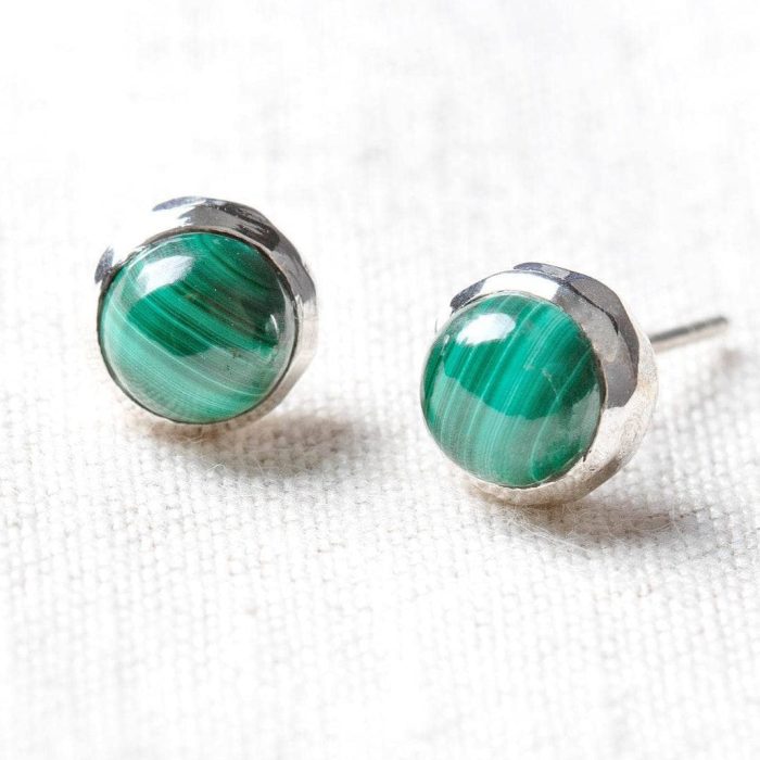 Genuine Malachite Silver or Gold Stud Earrings - Image 9
