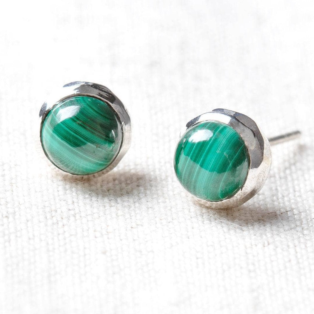 StudioSession-17149-1 Genuine Malachite Silver or Gold Stud Earrings - Image 9