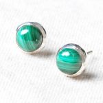 Genuine Malachite Silver or Gold Stud Earrings - Image 5