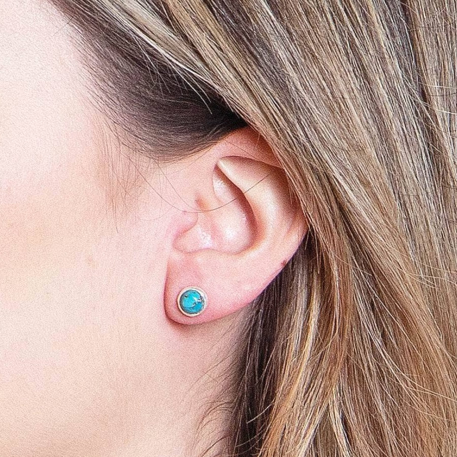 StudioSession-22829-1 Genuine Turquoise Silver or Gold Stud Earrings - Image 2