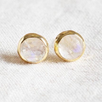 Rainbow Moonstone Silver or Gold Stud Earring
