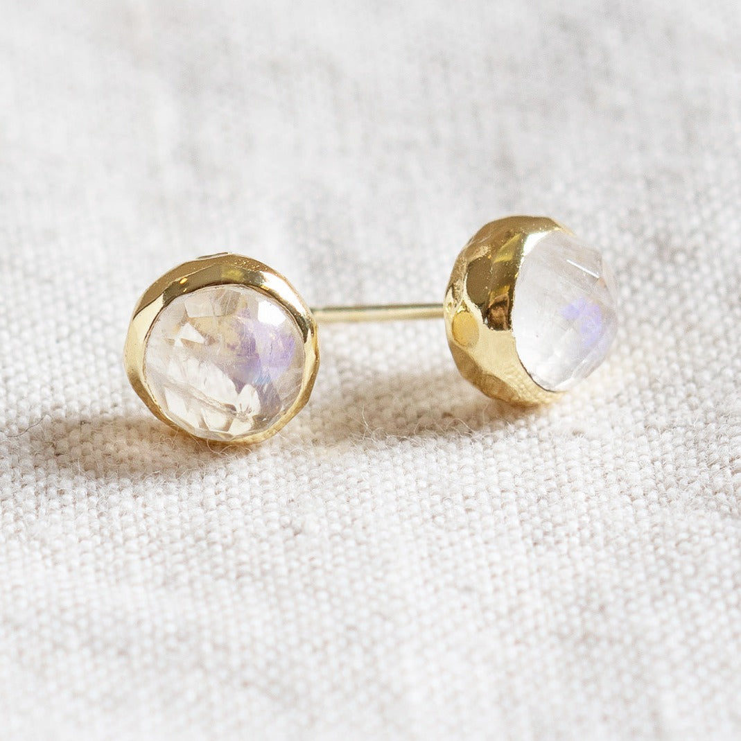 StudioSession-25335-3 Rainbow Moonstone Silver or Gold Stud Earring - Image 4
