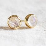 Rainbow Moonstone Silver or Gold Stud Earring - Image 3