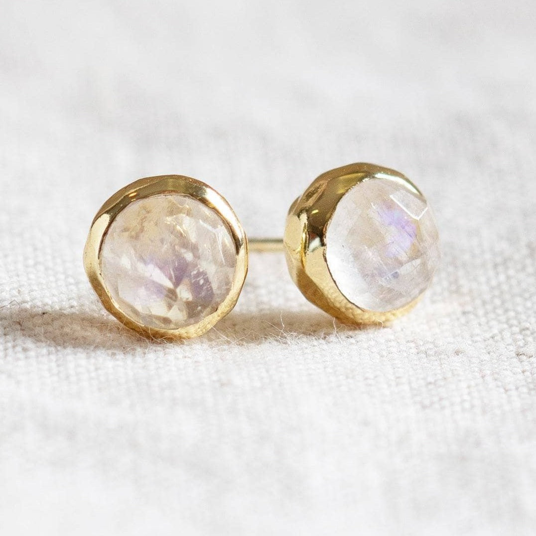 StudioSession-25339-3 Rainbow Moonstone Silver or Gold Stud Earring - Image 3