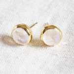 Rainbow Moonstone Silver or Gold Stud Earring - Image 5