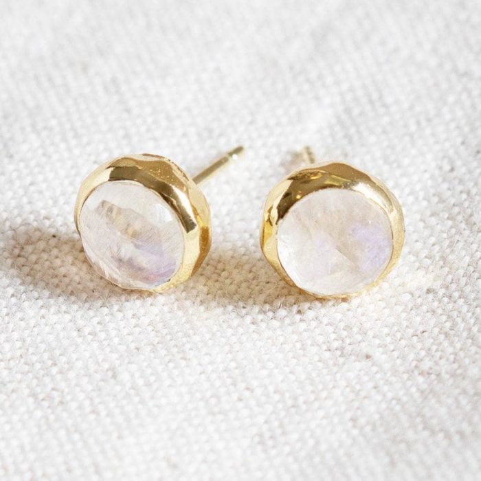 Rainbow Moonstone Silver or Gold Stud Earring - Image 5