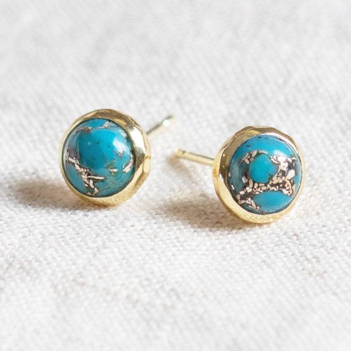 Genuine Turquoise Silver or Gold Stud Earrings - Image 7