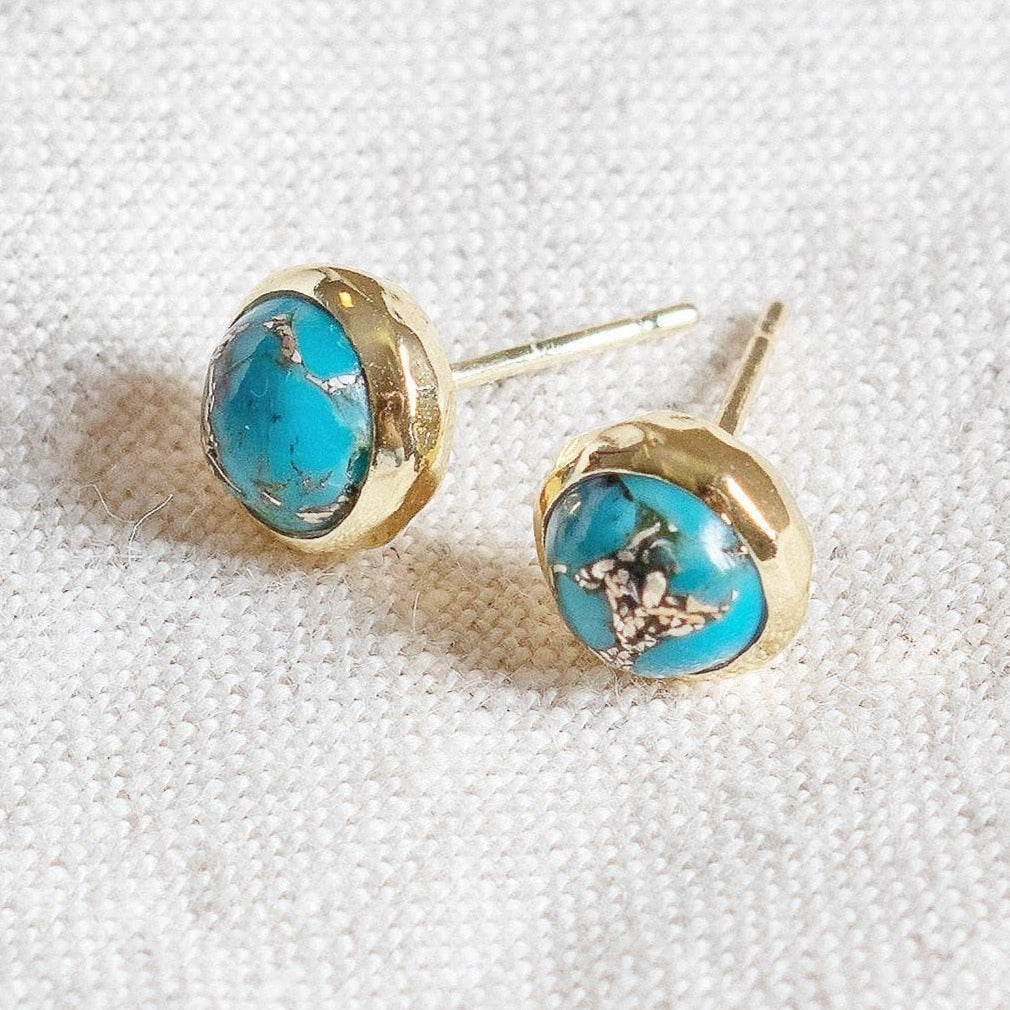 StudioSession-25400-3 Genuine Turquoise Silver or Gold Stud Earrings - Image 8