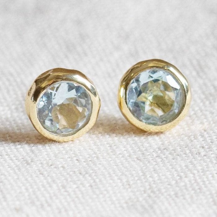 Blue Topaz Silver or Gold Stud Earrings - Image 4