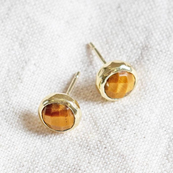 Tiger Eye Silver or Gold Stud Earrings - Image 4