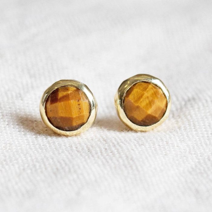 Tiger Eye Silver or Gold Stud Earrings - Image 3